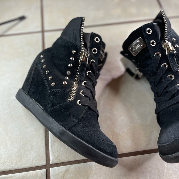 Women's guess wedge heels black double zipper flip back - Picture 4 of 10